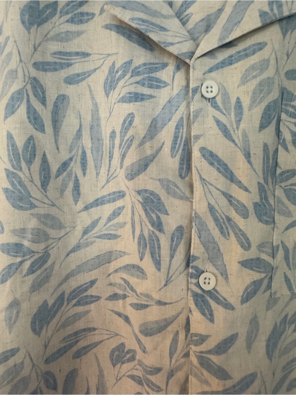 Soulstar Linen-Like Short Sleeve Blue Leaf Print Camp Collar Shirt NWT Med - Picture 5 of 9